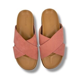 Madewell Dayna LugSole Slide Crossover Sandal in Nubuck Leather Rose Dust Size 6